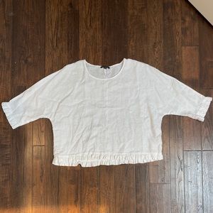 For Cynthia White Linen Ruffle Top Sz S 3/4 sleeve